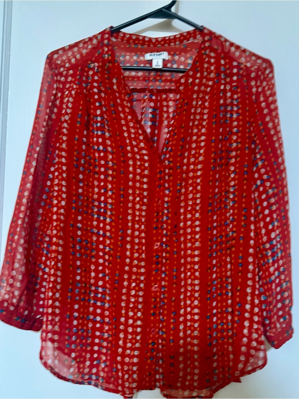 Old Navy Red Sheer Dot-Print V-Neck Blouse